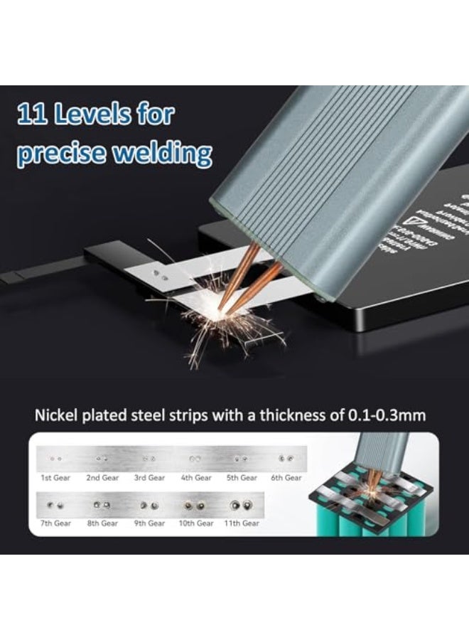 A battery-operated, handheld spot welder with a 1.33-inch TFT display and nickel tips; a spot welder with 11 adjustable levels; suitable for welding 0.1 to 0.3 mm thick nickel-plated steel strips from Iakam. - Image 2
